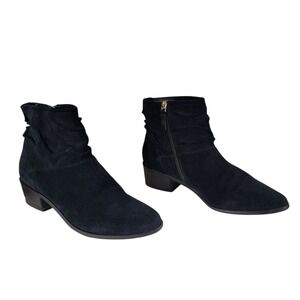 Cole Haan Ankle Boots sz 8.5B Womens Black Suede Leather Ruched Booties Slouchy‎